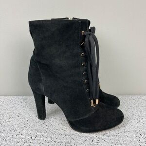 INC International Concepts Womens 10M Black Suede Lace Up‎ Heeled Ankle Boots
